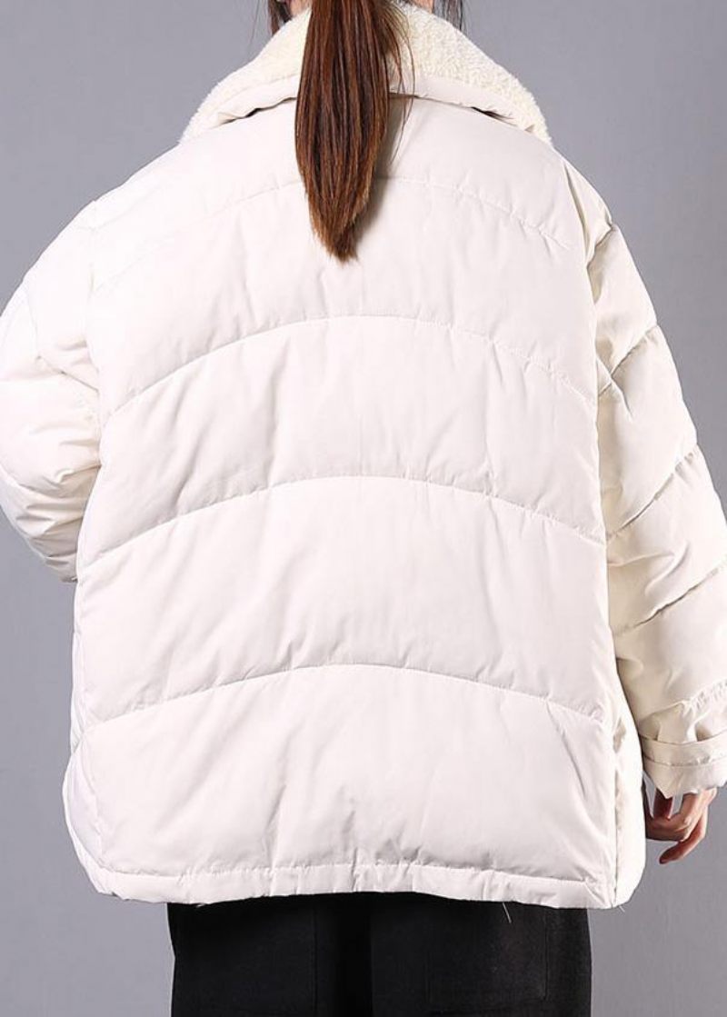 Lyxiga Plus Size Lapel Vinter Ytterkläder Beige Fickor Dragkedja Dam Parkas - Blå