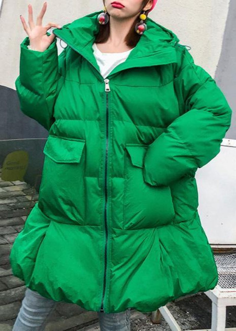 Lyxiga Plus Size Snöjackor Huvkappor Grön Vinter Damparkas