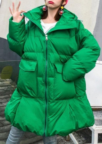 Lyxiga Plus Size Snöjackor Huvkappor Grön Vinter Damparkas