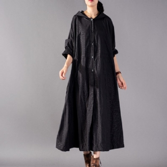 Lyxiga Svarta Kappor Oversize Fashion Trenchcoat Med Luva Fin Baggy Vinterkappa