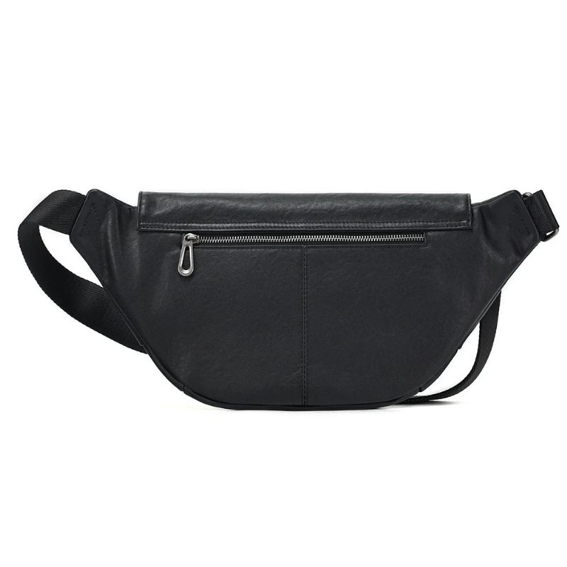 Män Äkta Läderväska Crossbody-väska För Manliga Resor Sling Chest Packs Messenger Bags - Svart