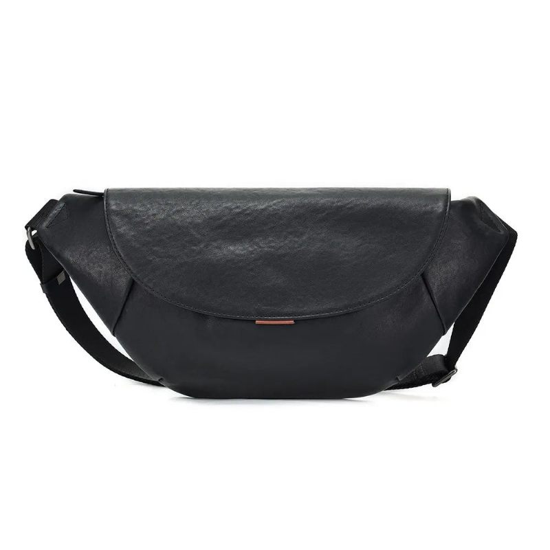 Män Äkta Läderväska Crossbody-väska För Manliga Resor Sling Chest Packs Messenger Bags - Svart