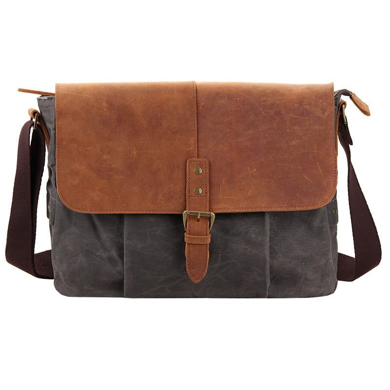 Män Canvas Läder Messenger Bag Man Casual Vintage Axelväskor Vattentät Crossbody Väskor Högkvalitativ Resväska - Grå