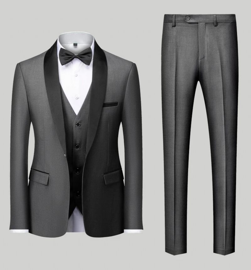 Män Casual Business Suit Boutique Blazer Väst Byxor Brudgum Bröllopsklänning Party Kostym - Svart