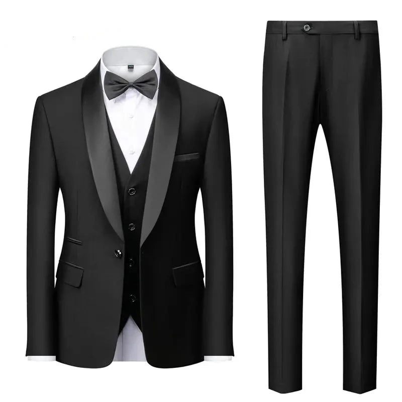 Män Casual Business Suit Boutique Blazer Väst Byxor Brudgum Bröllopsklänning Party Kostym - Svart