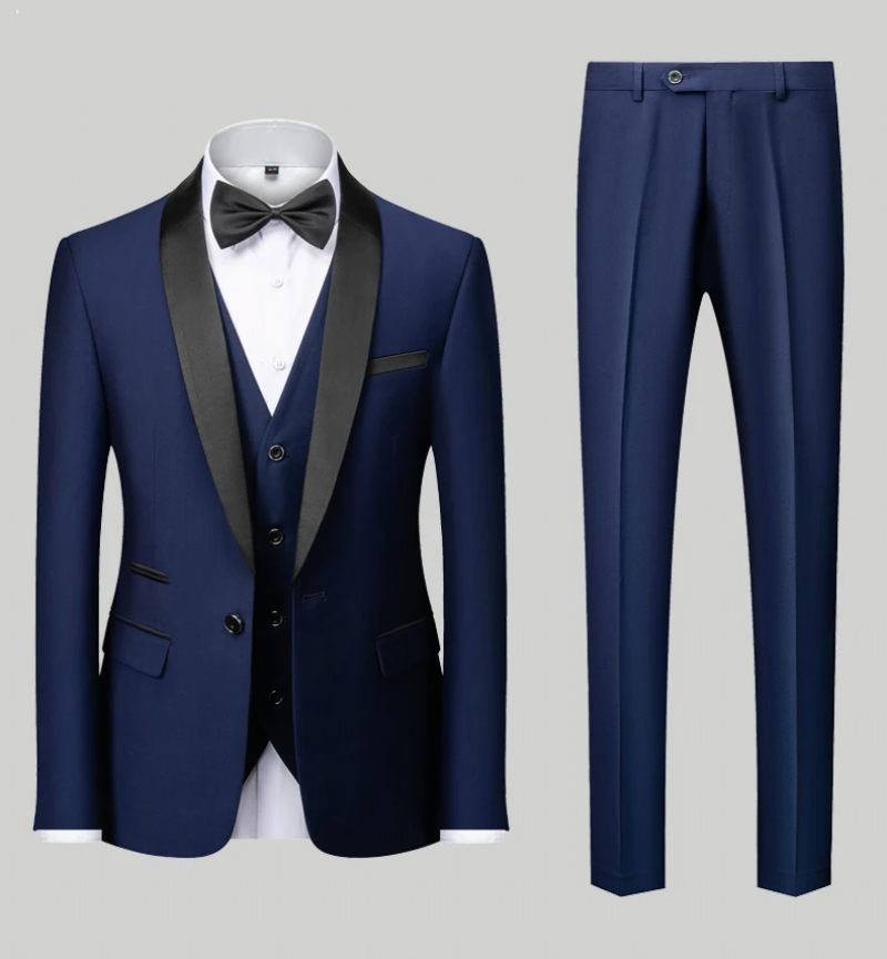 Män Casual Business Suit Boutique Blazer Väst Byxor Brudgum Bröllopsklänning Party Kostym - Svart