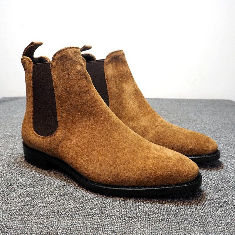 Män Chelsea Boots Vår Höst Hög Hjälp Klassisk Stil Casual Män Skor - Svart