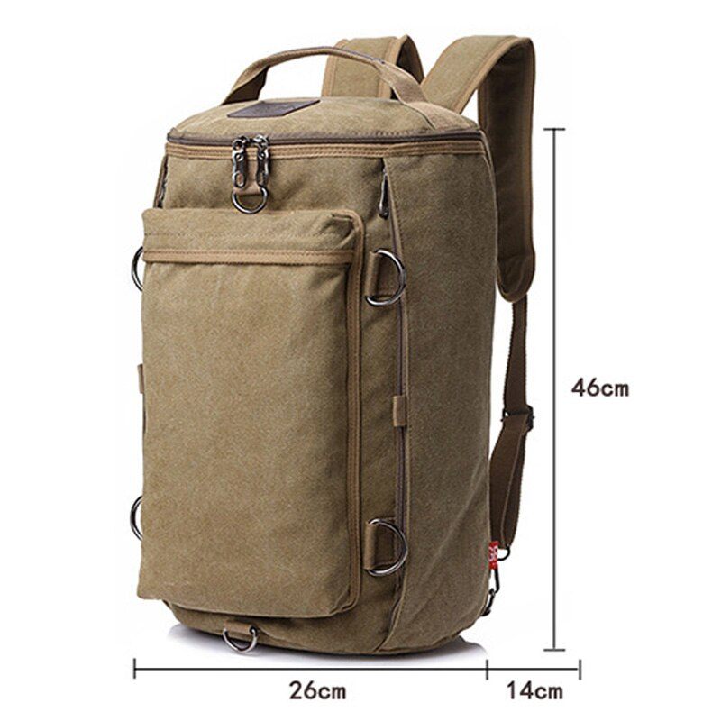 Män Enorm Resväska Army Green Bucket Ryggsäck Multifunktionell Canvas Ryggsäckar Man Stora Axelväskor Pack - Svart