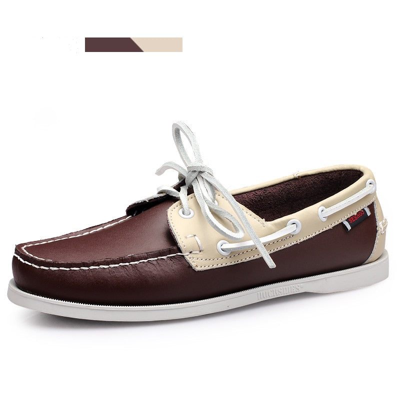 Män Fritidsskor Mode Läder Docksides Båtskor Brittisk Stil Snörning Herr Loafers Andas Handgjorda - Vit Röd