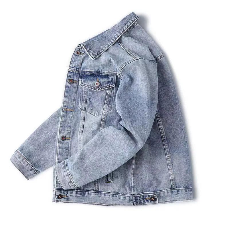 Män Höst Jeans Jacka Lös Verktyg Casual Denim - Ljusblå