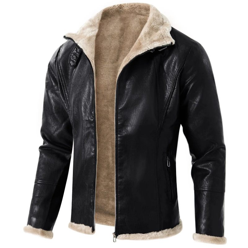 Män Jacka Faux Fur Coats Läder Vintage Män Motorcykel Biker - Kaki