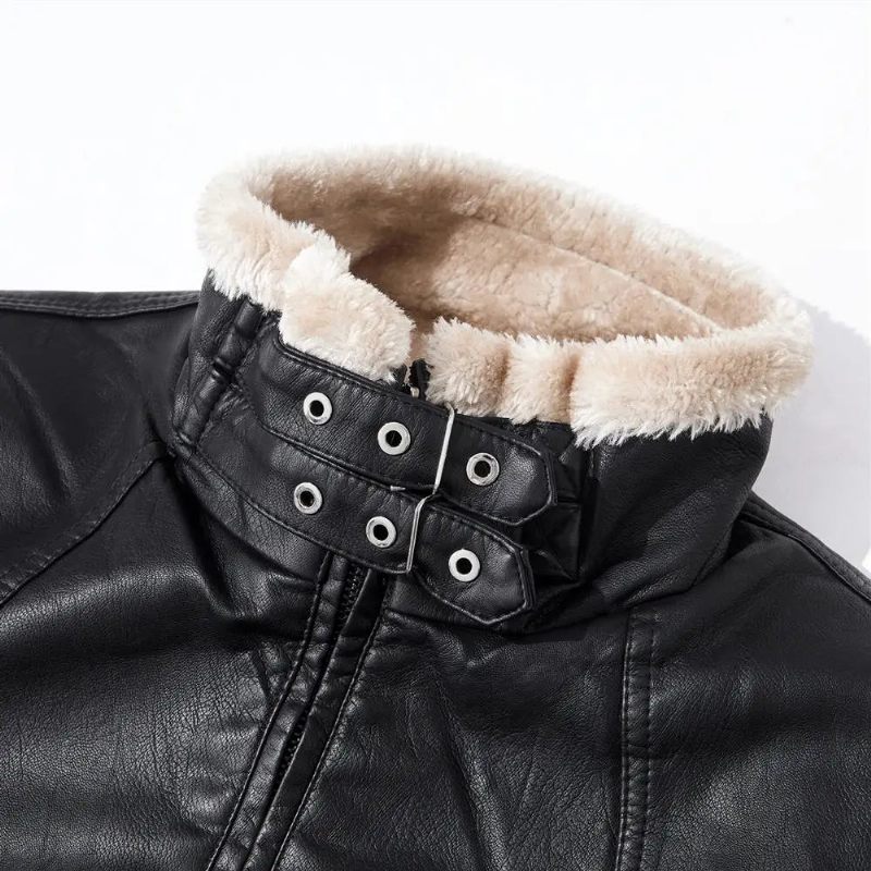 Män Jacka Faux Fur Coats Läder Vintage Män Motorcykel Biker - Kaki