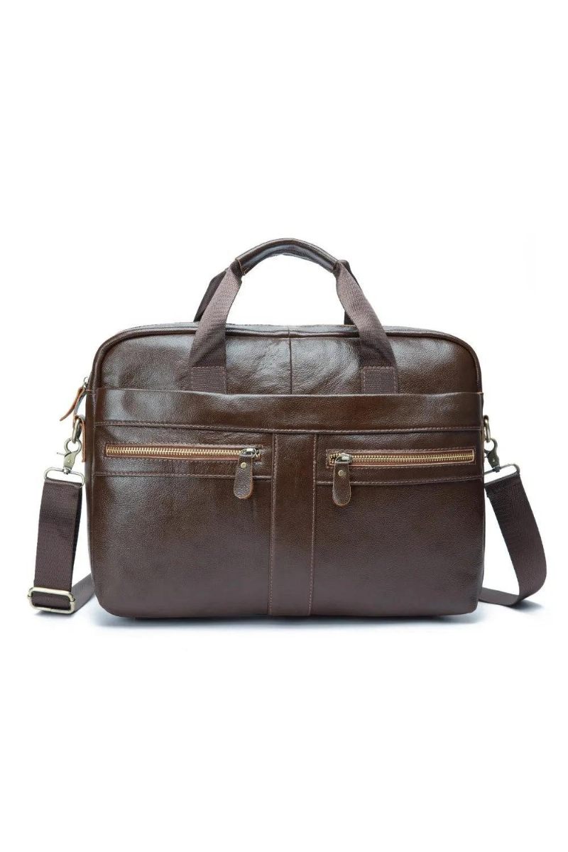 Män Läder Retro Reseportfölj Business 15.6 Inches Laptop Fodral Design Messenger Bag