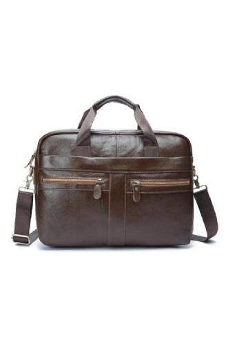 Män Läder Retro Reseportfölj Business 15.6 Inches Laptop Fodral Design Messenger Bag