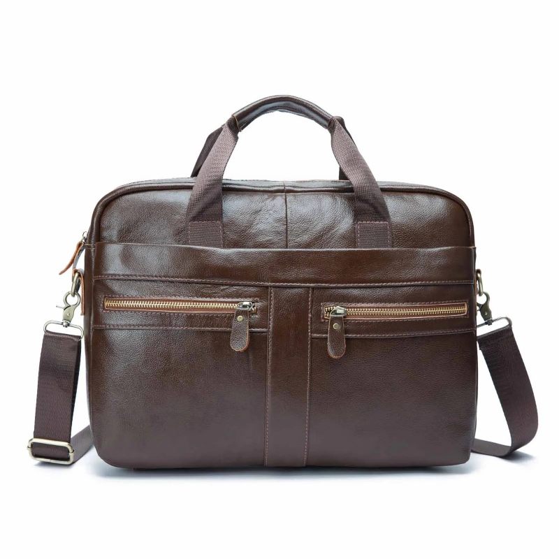 Män Läder Retro Reseportfölj Business 15.6 Inches Laptop Fodral Design Messenger Bag - Brun