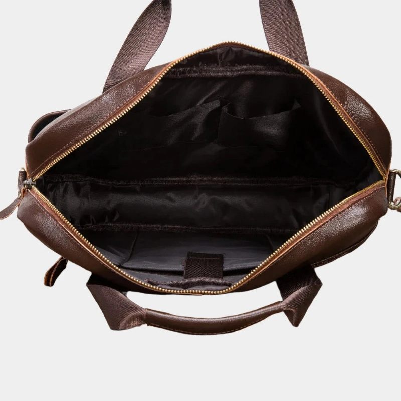 Män Läder Retro Reseportfölj Business 15.6 Inches Laptop Fodral Design Messenger Bag - Brun