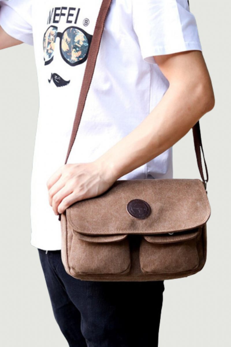 Män Messenger Bags Canvas Axelväska Casual Style Satchels Solid Crossbody Bag Retro Small