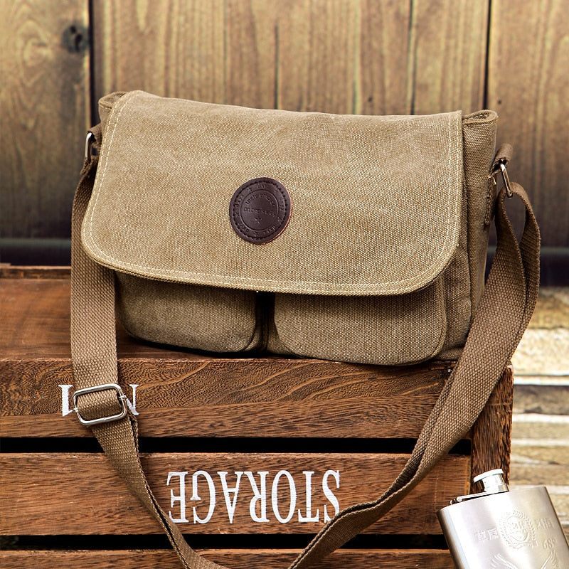 Män Messenger Bags Canvas Axelväska Casual Style Satchels Solid Crossbody Bag Retro Small - Svart