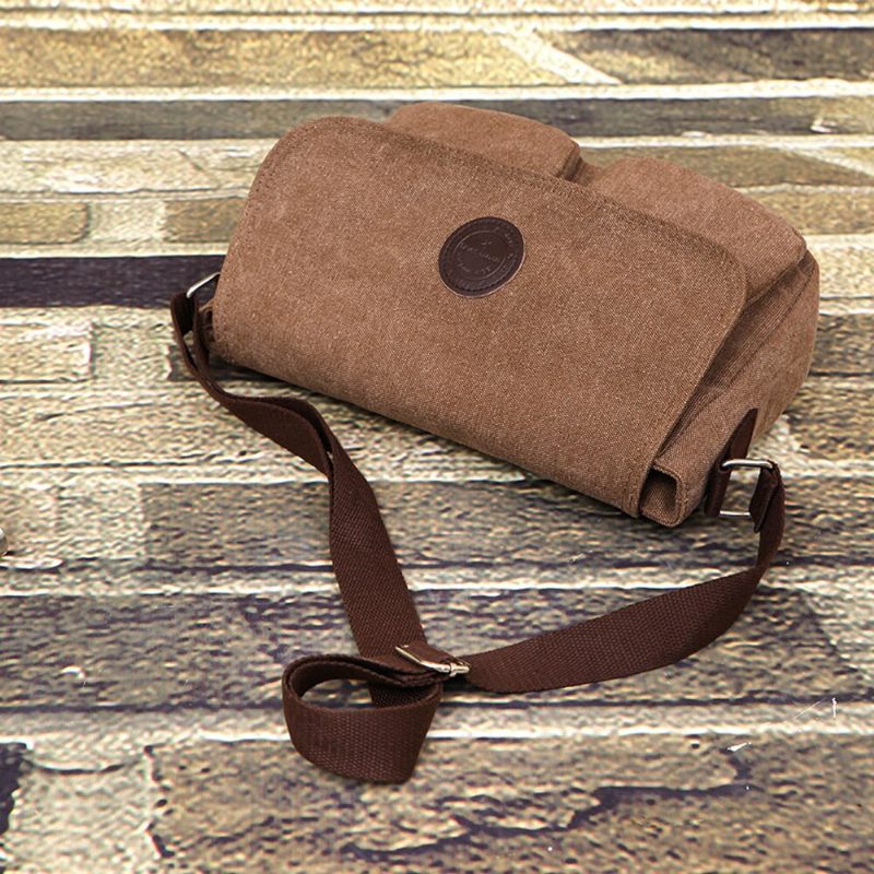 Män Messenger Bags Canvas Axelväska Casual Style Satchels Solid Crossbody Bag Retro Small - Svart