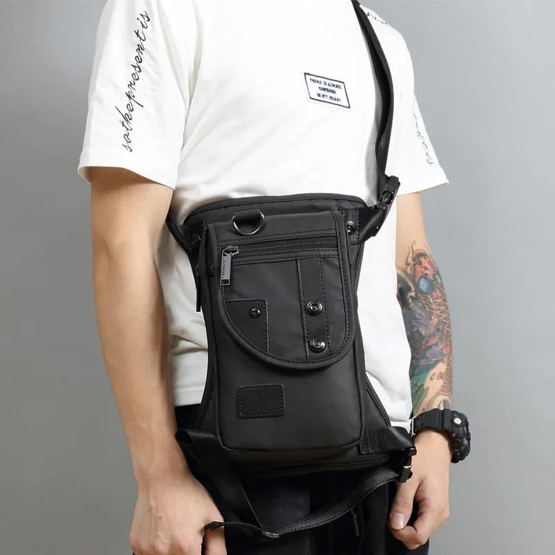 Män Midja Fanny Pack Drop Leg Lårväska Motorcykelåkare Nylon Canvas Militär/överfall Man Cross Body Höftbälte Rumsväskor - Svart