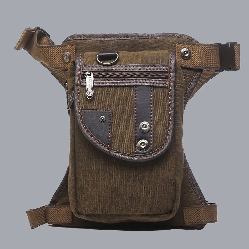 Män Midja Fanny Pack Drop Leg Lårväska Motorcykelåkare Nylon Canvas Militär/överfall Man Cross Body Höftbälte Rumsväskor - Svart