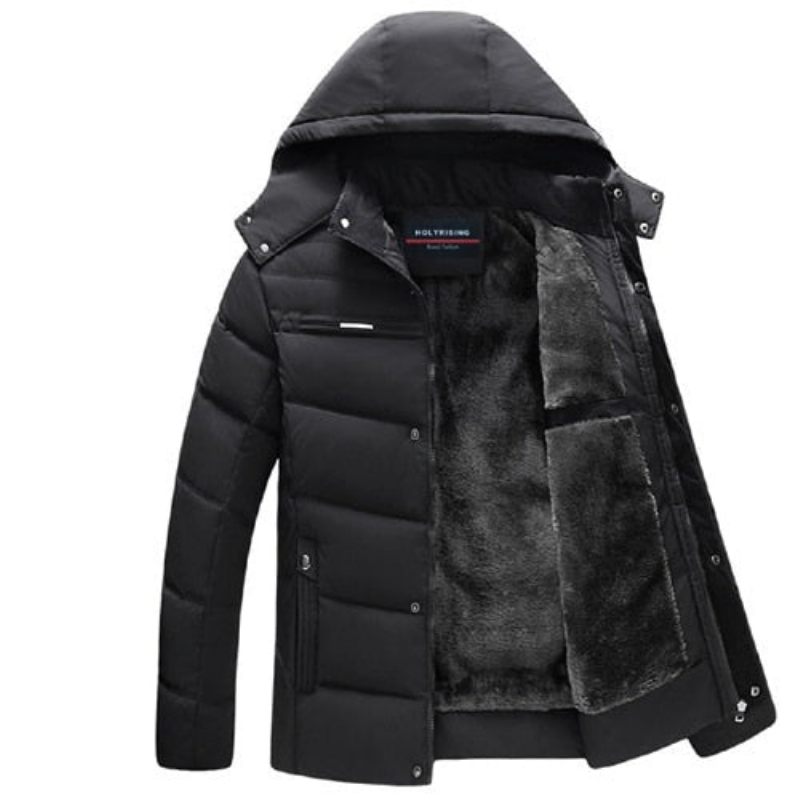 Män Parka Tjock Vinterkappa Varm Hooded Windpoof Ytterkläder Herrkläder - Svart