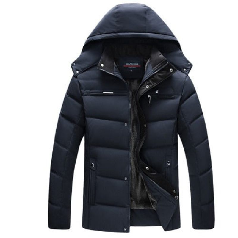 Män Parka Tjock Vinterkappa Varm Hooded Windpoof Ytterkläder Herrkläder - Svart