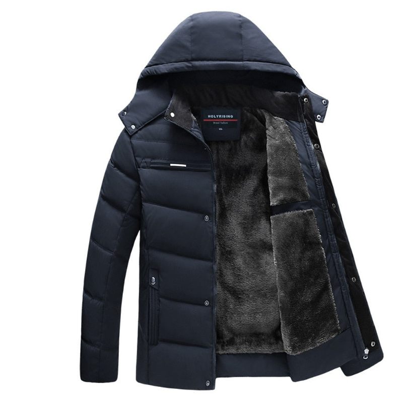 Män Parka Tjock Vinterkappa Varm Hooded Windpoof Ytterkläder Herrkläder - Svart