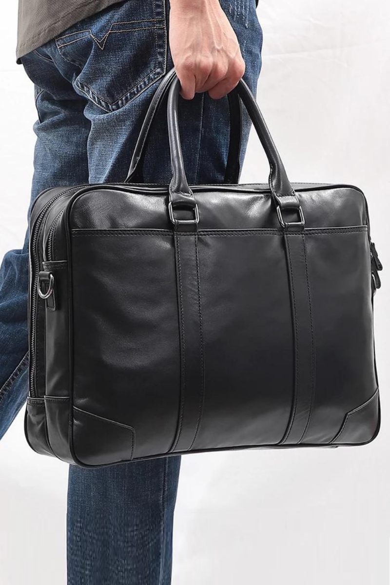 Män Portfölj I Äkta Läder 15.6 Tum Laptop Handväska Business Crossbody-väska Man Tote Messenger Axelväskor Man Resväska