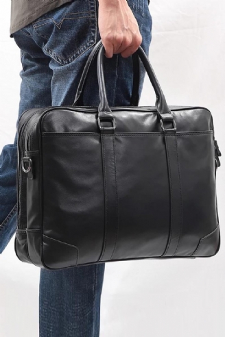 Män Portfölj I Äkta Läder 15.6 Tum Laptop Handväska Business Crossbody-väska Man Tote Messenger Axelväskor Man Resväska