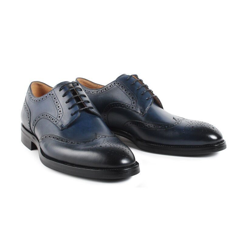 Män Skor Handgjorda Mönster Design Lyx Läder Klassisk Full Brogue Business Bröllopsklänning Man - Mörkblå