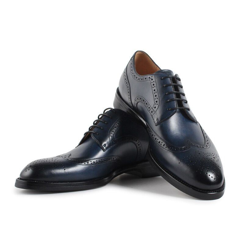 Män Skor Handgjorda Mönster Design Lyx Läder Klassisk Full Brogue Business Bröllopsklänning Man - Mörkblå