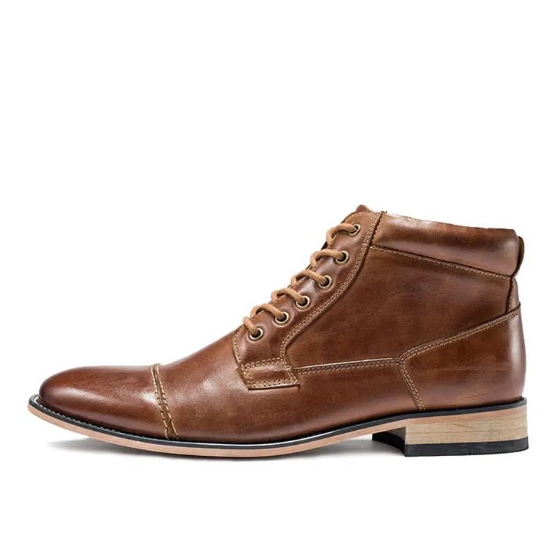 Män Stövlar Klassiskt Äkta Läder Casual High Top Skor Höst Vinter Chukka Ankel Boot - Svart