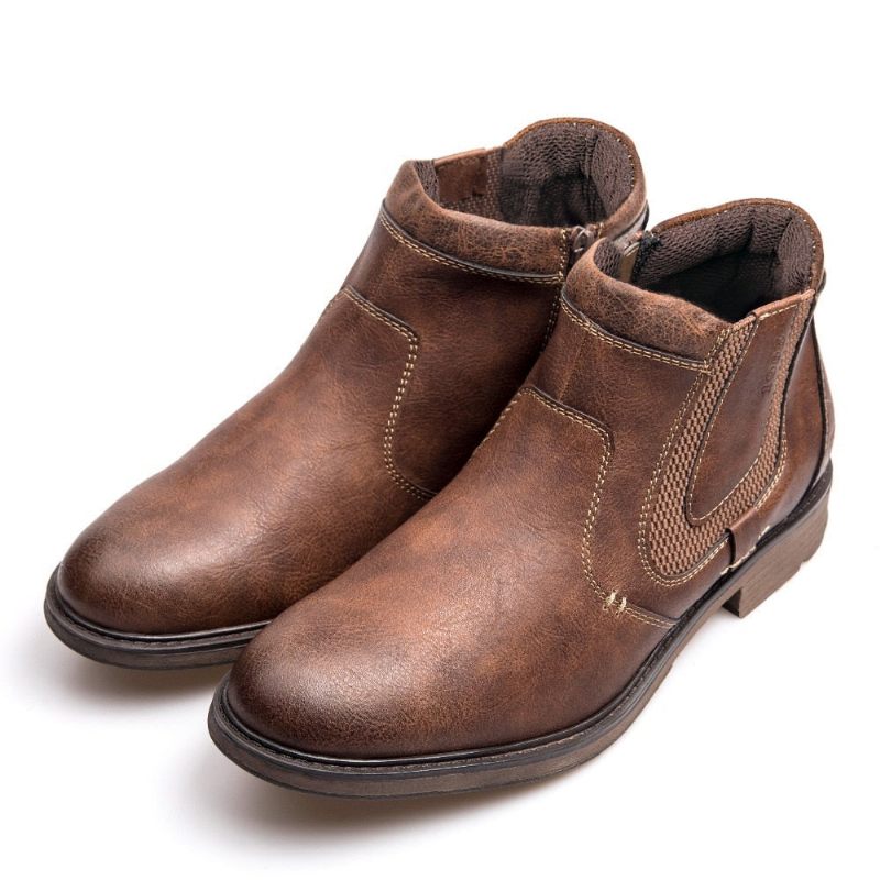 Män Stövlar Läder Höst Vinter Vintage Style Ankel Kort Chelsea Boot Man Skor - Svart