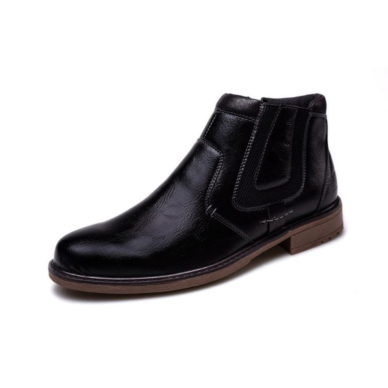 Män Stövlar Läder Höst Vinter Vintage Style Ankel Kort Chelsea Boot Man Skor - Svart