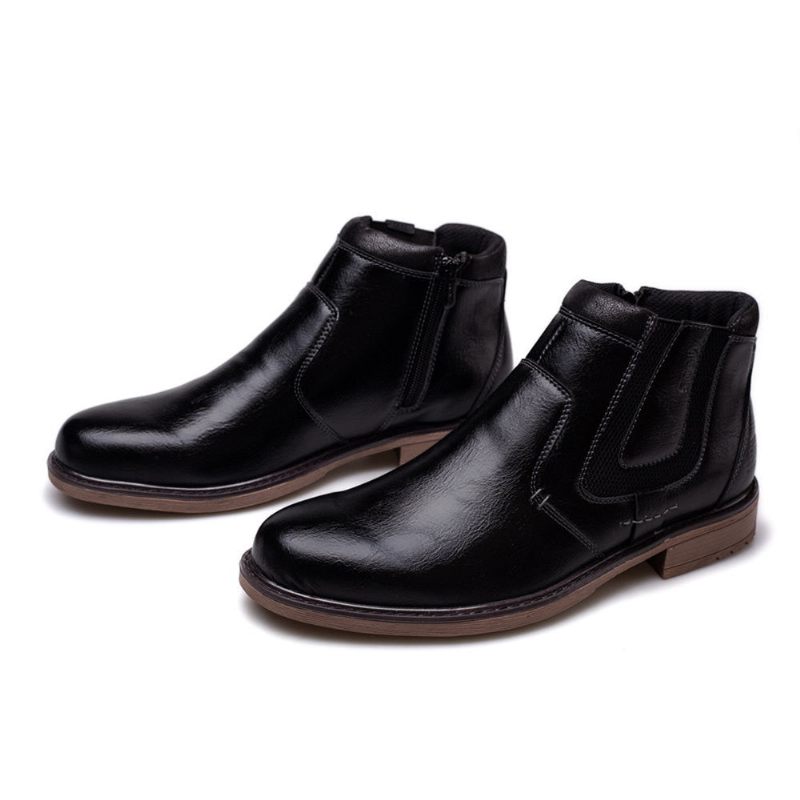 Män Stövlar Läder Höst Vinter Vintage Style Ankel Kort Chelsea Boot Man Skor - Svart