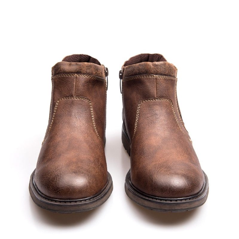 Män Stövlar Läder Höst Vinter Vintage Style Ankel Kort Chelsea Boot Man Skor - Svart