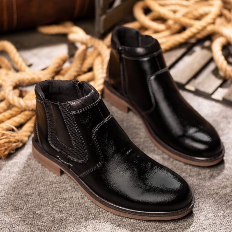 Män Stövlar Läder Höst Vinter Vintage Style Ankel Kort Chelsea Boot Man Skor - Svart