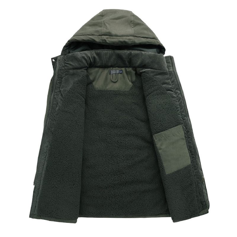 Män Tjocka Varma Vinterparkasrockar Casual Fleece Vadderade Innerjackor Vindjacka Huva Usa-storlek Militärarmélastkläder - Army Green