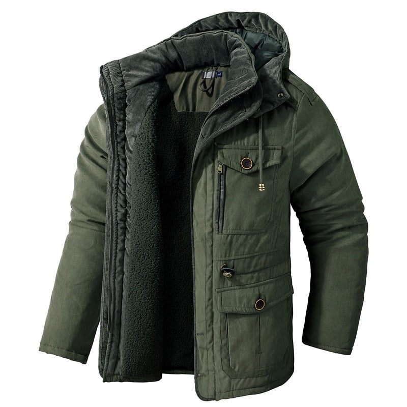 Män Tjocka Varma Vinterparkasrockar Casual Fleece Vadderade Innerjackor Vindjacka Huva Usa-storlek Militärarmélastkläder - Army Green