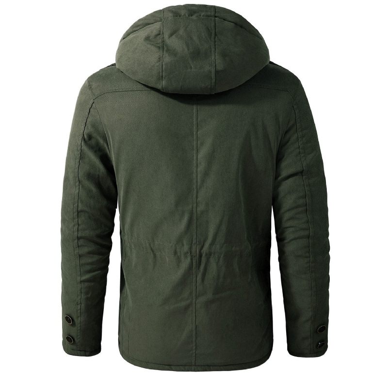 Män Tjocka Varma Vinterparkasrockar Casual Fleece Vadderade Innerjackor Vindjacka Huva Usa-storlek Militärarmélastkläder - Army Green