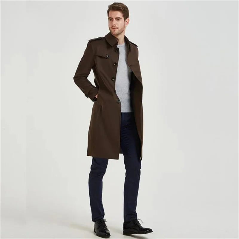 Män Trenchcoat Slim-fit Vindjacka Lång Ungdom Höst Stil Brittisk - Brun