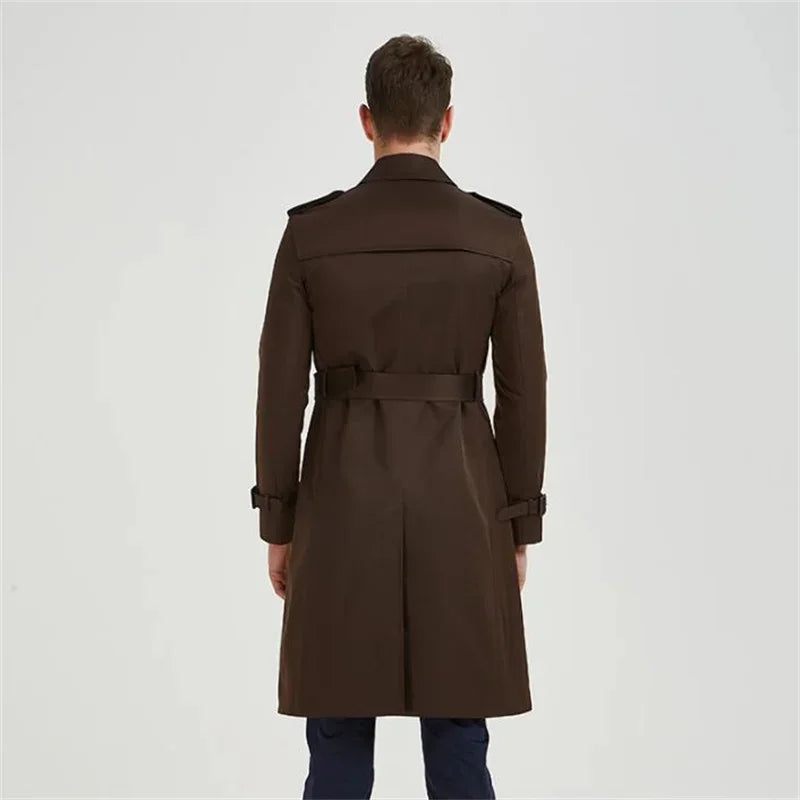 Män Trenchcoat Slim-fit Vindjacka Lång Ungdom Höst Stil Brittisk - Brun