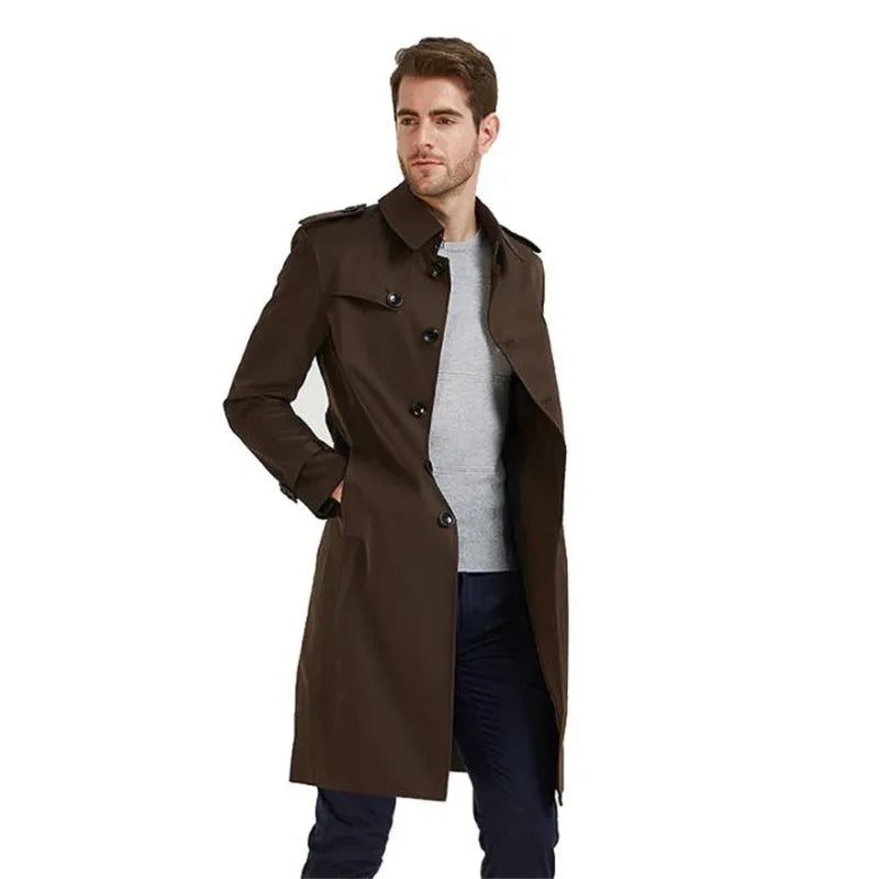 Män Trenchcoat Slim-fit Vindjacka Lång Ungdom Höst Stil Brittisk - Brun