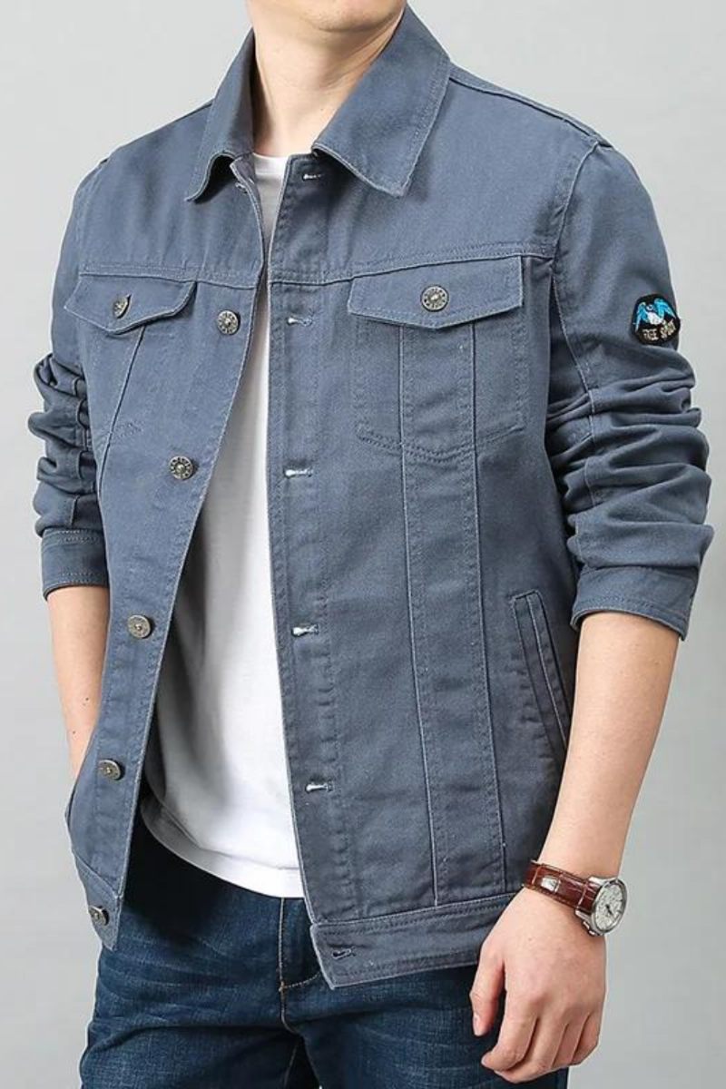 Män Vår Höst Topp Casual Bomull Jeansjacka Trend Lapel Jacka Bomber Tactical Jackor