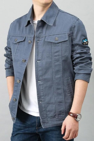 Män Vår Höst Topp Casual Bomull Jeansjacka Trend Lapel Jacka Bomber Tactical Jackor