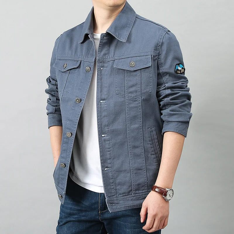 Män Vår Höst Topp Casual Bomull Jeansjacka Trend Lapel Jacka Bomber Tactical Jackor - Svart