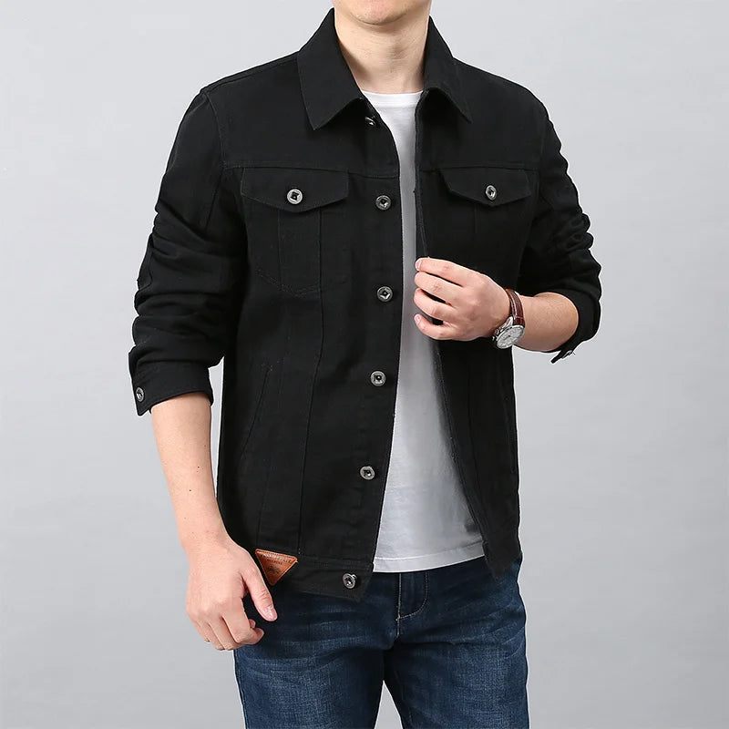 Män Vår Höst Topp Casual Bomull Jeansjacka Trend Lapel Jacka Bomber Tactical Jackor - Svart