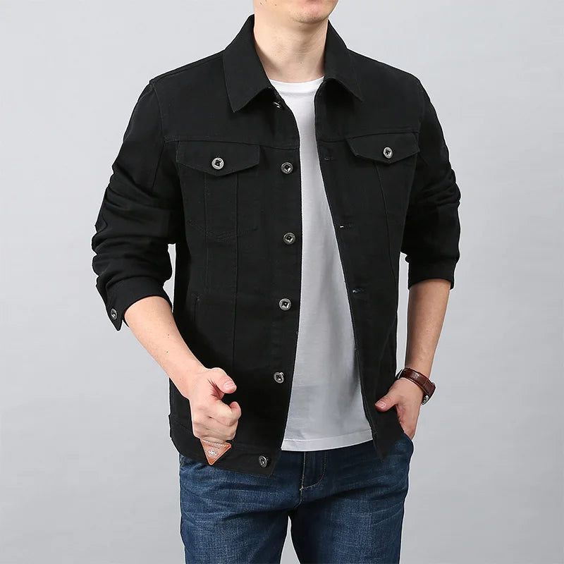 Män Vår Höst Topp Casual Bomull Jeansjacka Trend Lapel Jacka Bomber Tactical Jackor - Svart