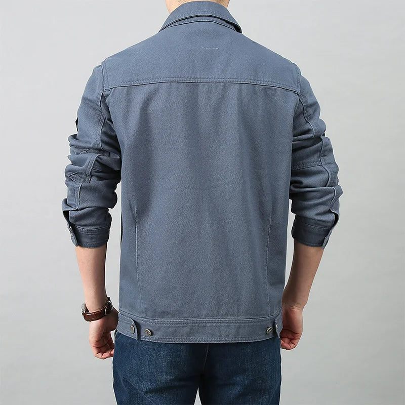 Män Vår Höst Topp Casual Bomull Jeansjacka Trend Lapel Jacka Bomber Tactical Jackor - Svart